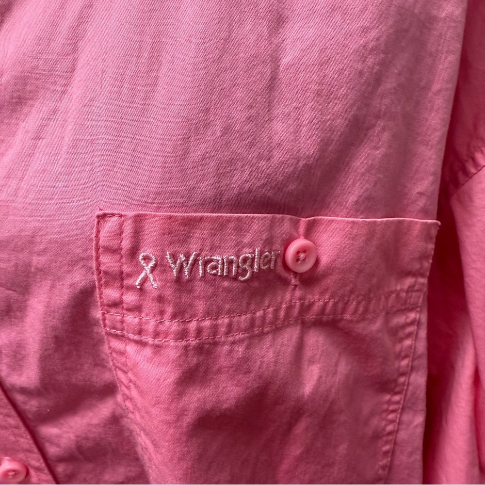 Wrangler Pink Ribbon XL Western Button-Up Shirt Long Sleeve 100% Cotton - Picture 2 of 9